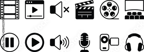 Fotografía Cinema icons collection featuring, movie Video icon set