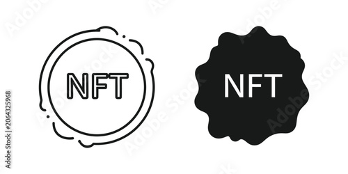 Foto Abstract NFT icons in outline and solid black shapes against a clean white backg
