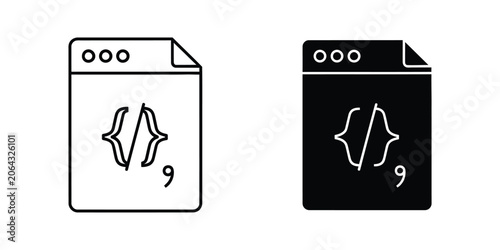 Tableau sur toile Code snippet icon in outline and solid black on white background for web develop