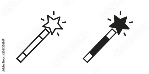 Canvas Print Magic wand icon and silhouette with sparkling star for fantasy and enchantment c