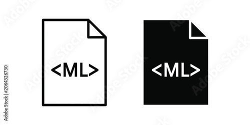 Tableau sur toile Two document icons with ML code snippet in black and white flat design for techn