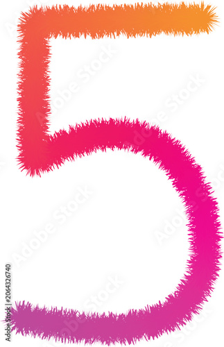Abstract Gradient Number Five with Fuzzy Fur Texture Isolated