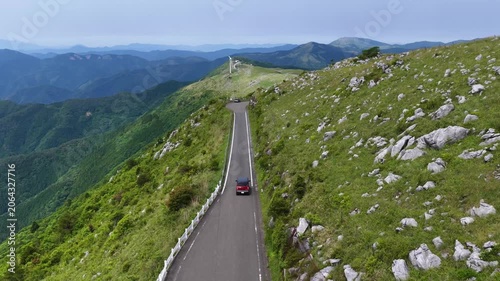 Drone Following a Car Along the Scenic Road of Shikoku Karst, Japan