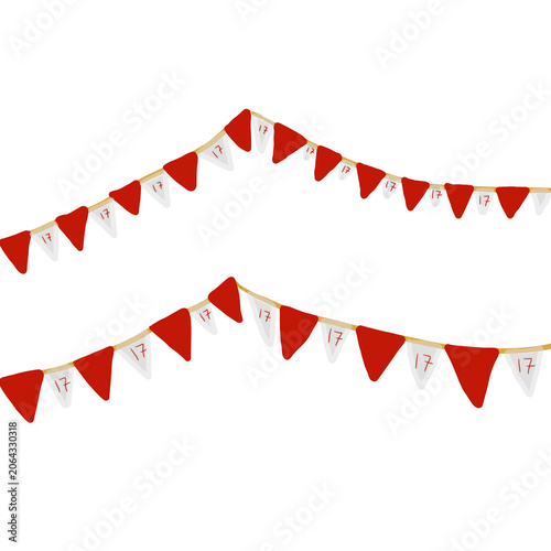 Indonesia independence day 17 agustus flag banner with number seventeen graphics illustration with transparent background PNG