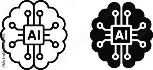 Tableau sur toile AI Brain Network Icon Series in Black for Artificial Intelligence, Neural Comput