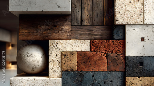 Background with mixed architecture materials for texture boards.