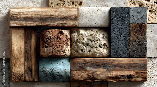Background with mixed architecture materials for texture boards.