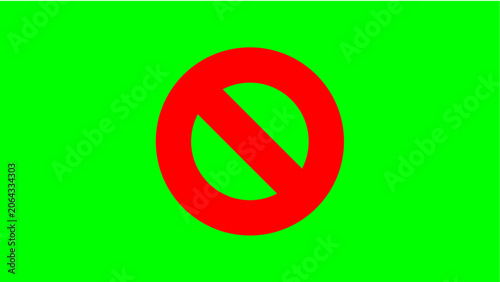 A red prohibition symbol appears on a green background