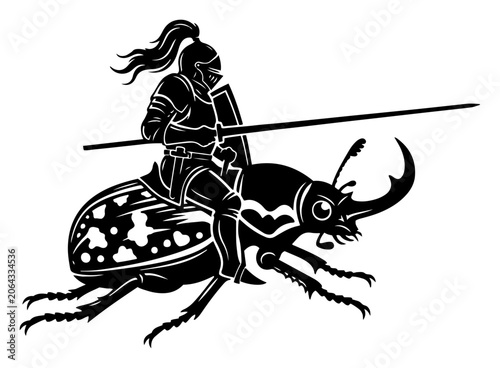 Fotografía Knight in armor riding a giant beetle fantasy creature vector illustration