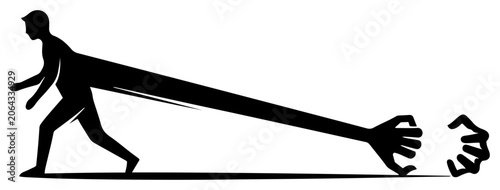 Vászonkép Man walking forward with long stretched arm clutching ground minimalist vector