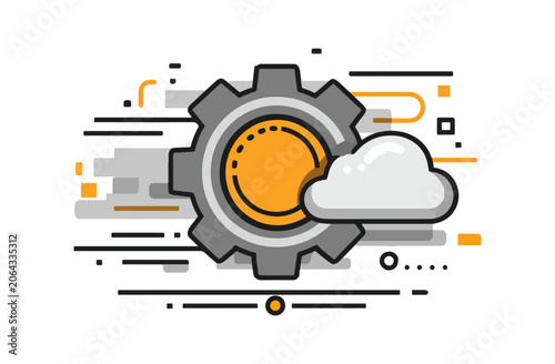 Gear and cloud technology icon graphic
