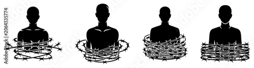 Fotografie Man silhouette trapped inside barbed wire symbolizing mental health struggle min