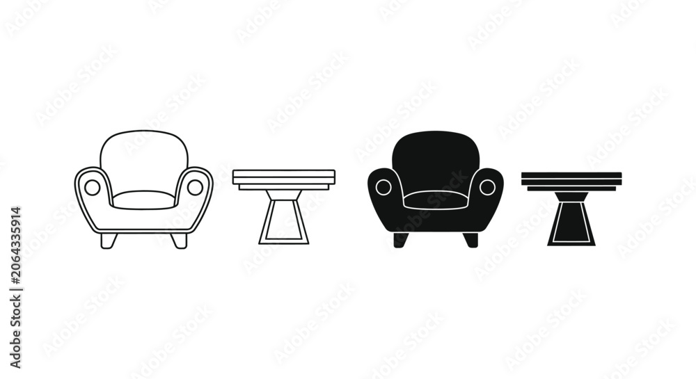Fototapeta premium Vintage armchair and table set illustration