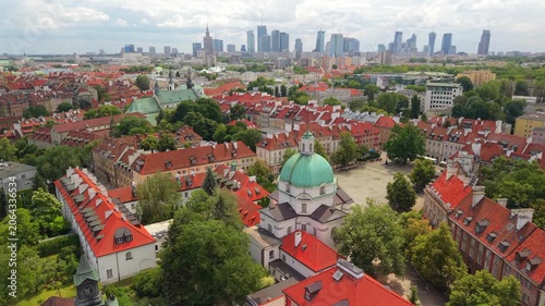 Aerial of New Town historic district of Warsaw Poland