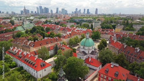Aerial of New Town historic district of Warsaw city Poland