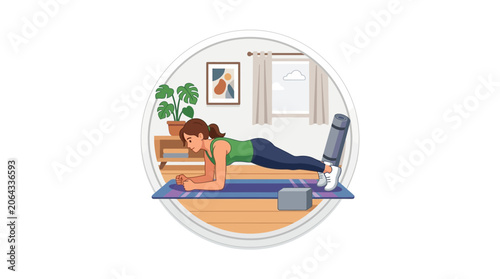 Quadro su tela Woman doing plank exercise at home
