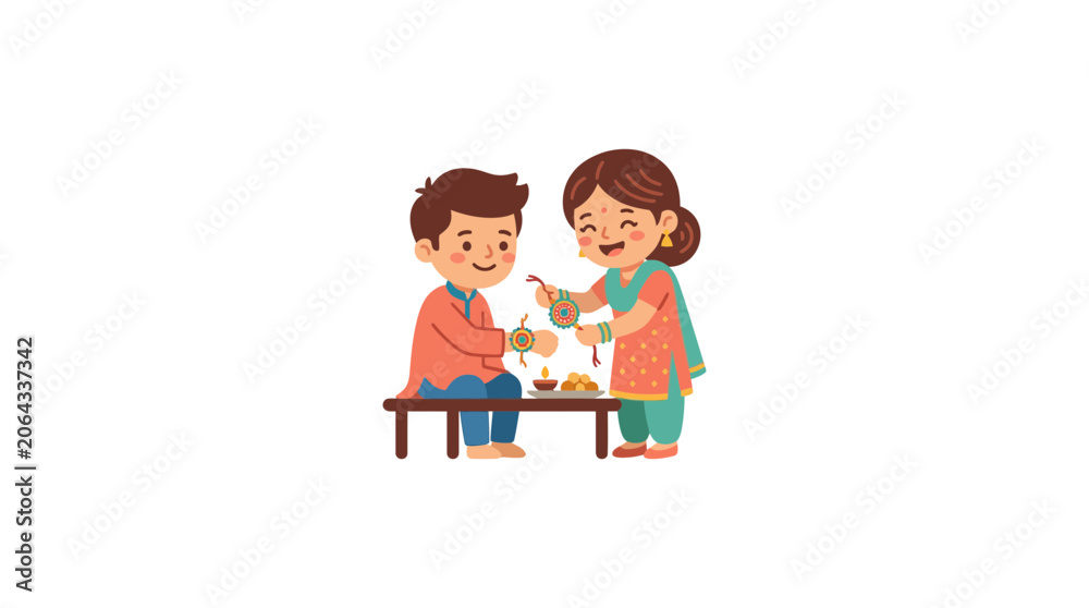 Obraz premium Cute Children Sharing Flowers Sitting on Bench Vector Illustration