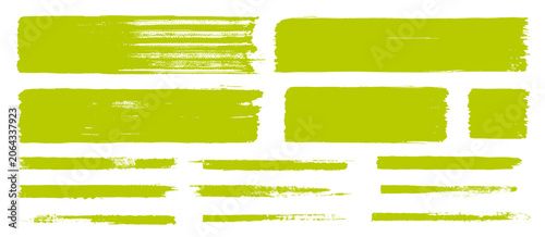 Organic green brush label set. Eco bio farm tags, vegan badge text box frames, natural plant bg. Thick and thin paint stroke, grunge texture, hand drawn vector healthy food banner, sticker, stamp set