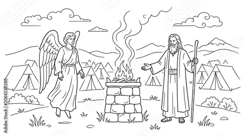 Photos Bible story abraham isaac sacrifice black white outline.