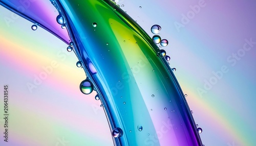 Translucent Rainbow Liquid Droplets Creating Elegant Flowing Composition