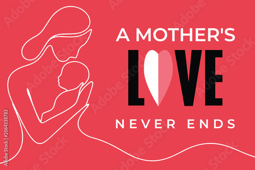 Tableau sur toile A mothers love never ends, a heartfelt message for mom with baby illustration on