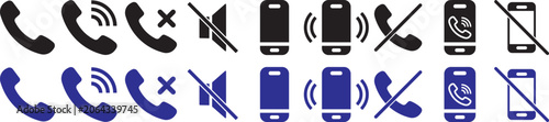 phone call and mobile communication line icons set, telephone incoming outgoing missed call voice mail mute silent ring smartphone message chat and contact vector outline icon. Phone icons collection.