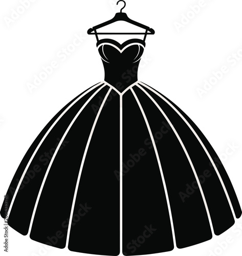 Принти на полотні Elegant black wedding dress vector icon on hanger isolated on white background f