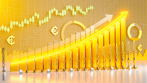 Golden Financial Growth Chart with Euro and Dollar Symbols