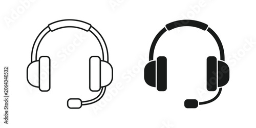 Headset icons in black and white line art against a white background conveying communication and support services
