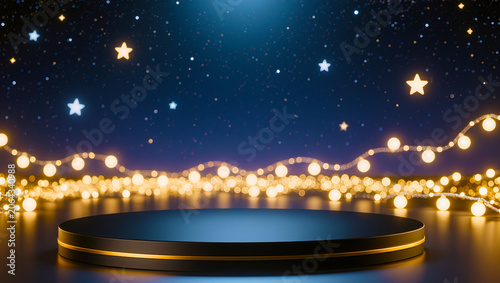 Empty Stage with String Lights and Stars
