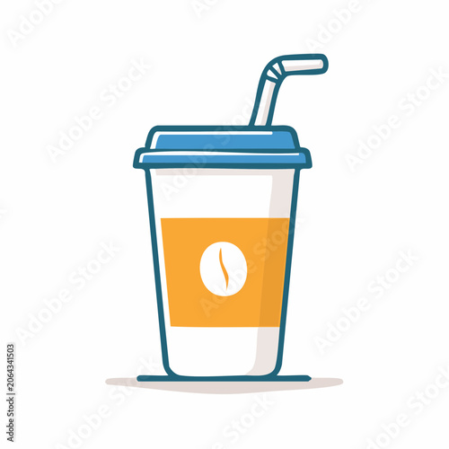 Cartoon Coffee Cup with Straw and Coffee Bean Logo