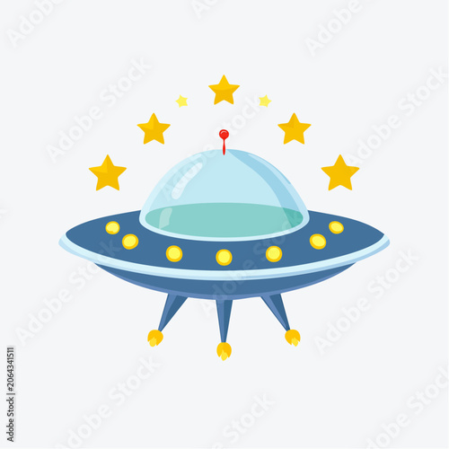 Cartoon UFO Flying Saucer with Stars