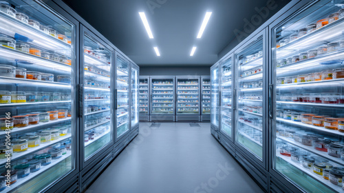 Future laboratory storage facility preserving vaccine samples and medical supplies