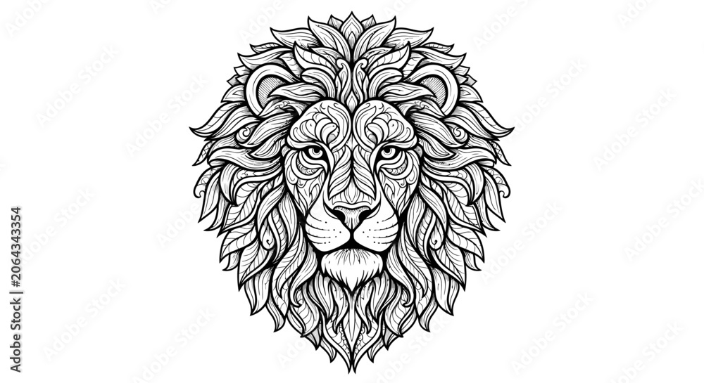 Obraz premium Ornate lion head with floral patterns zentangle coloring page.