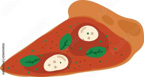 Mozzarella and Basil Pizza Slice Illustration