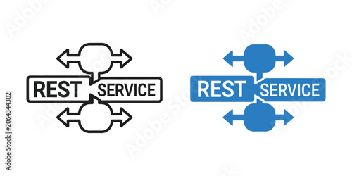 Tableau sur toile REST API service icon with bidirectional arrows in blue and outline styles for t