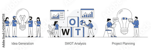 Corporate business strategy vector bundle for teamwork idea generation swot analysis and project planning development