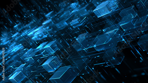 Dynamic blue abstract visual with glowing cubes, perfect for showcasing modern technology and digital innovation.