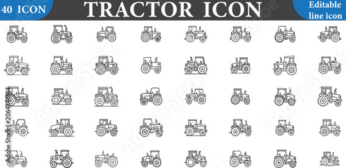 Bild auf Leinwand Set of 40 tractor icons, agricultural machinery symbols, farm vehicle outline si