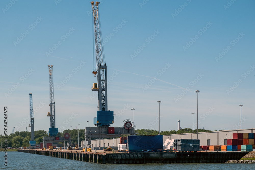 Obraz premium Port of Rotterdam, Netherlands. Cargo ships and cranes loading, Logistics business