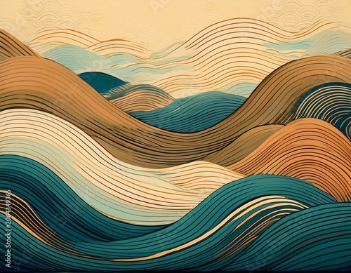traditional japanese style simple line waves background