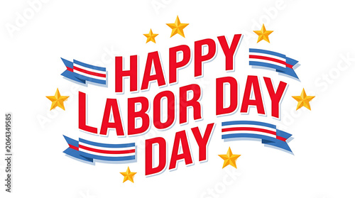 labor day celebration text design with stars and stripes pattern