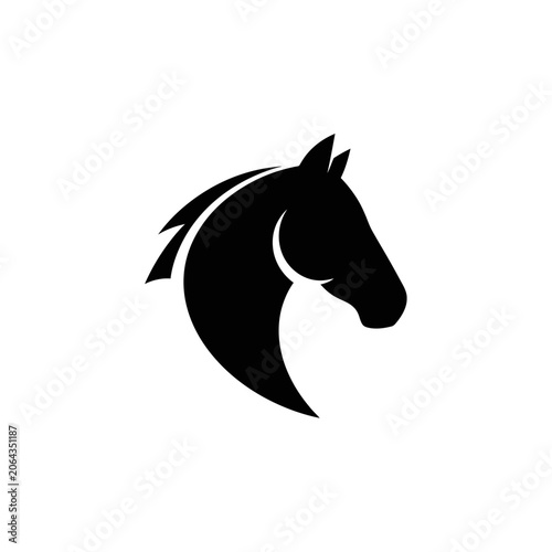 Minimalist black horse head profile icon isolated on white