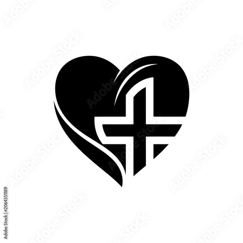 Minimalist black heart with white Christian cross icon
