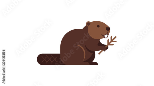 Fényképezés Brown beaver holding a tree branch.