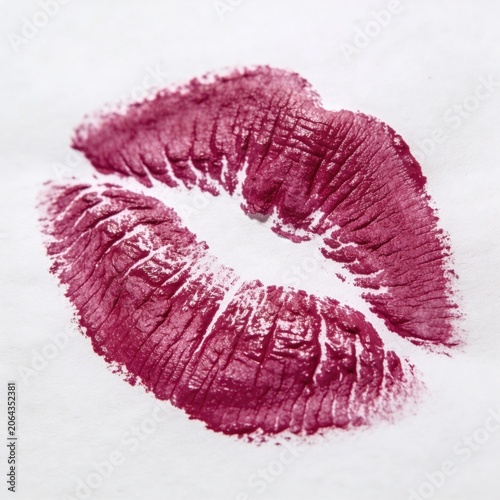 Beautifully printed kiss mark on white background with rich burgundy color