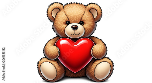 Brown teddy bear holding a shiny red heart teddybear