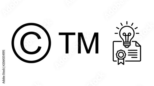 Fotografía Black line icons for intellectual property rights and patent.