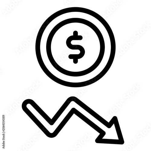  Money Down Icon, Line style icon vector illustration, Suitable for website, mobile app, print, presentation, infographic and any other project.