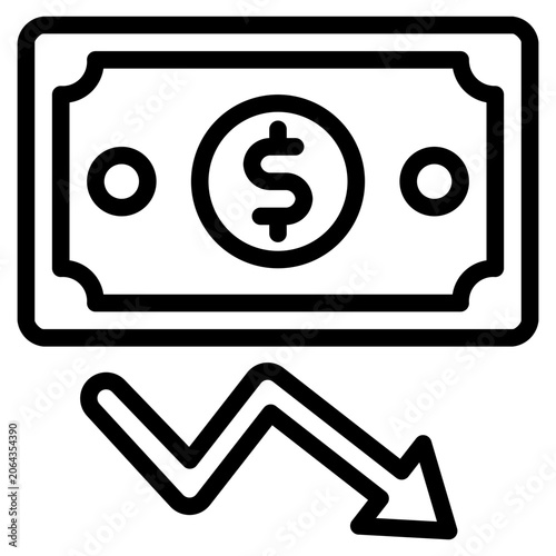  Cash Decline Icon, Line style icon vector illustration, Suitable for website, mobile app, print, presentation, infographic and any other project.